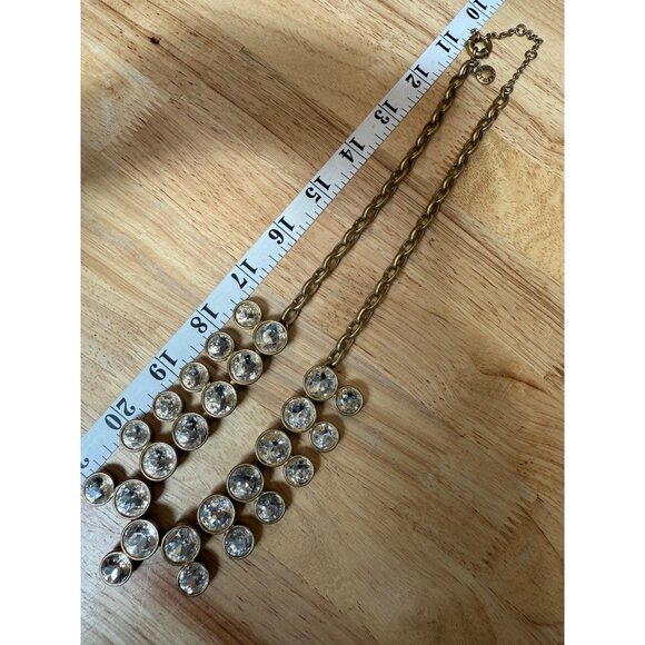 J. Crew Gold-Tone Statement Bib Necklace With Clear Crystal Accents Adjustable - Picture 9 of 11